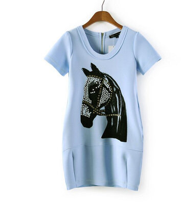 

Summer Women Ladies Horse head rivets zipper back Slim dress skirt Dress