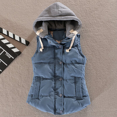 

New Spring Winter Solid Women Plus Size Slim Vest Women Parkas Cotton Jacket Sleeveless Hooded Casual Colete Jacket