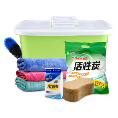 

Green source car wash kit chenille gloves car wash sponge activated carbon carbon bag car storage box car wash towel three loaded car wash deodorant seven sets