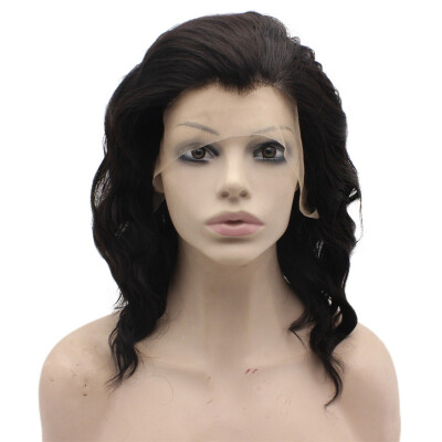 

Shoulder Length Black Swiss Lace Front Synthetic Wig Natural