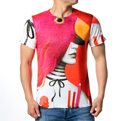 

Fashion Mens O-neck Tops Girls Half Face Print Pullover T-Shirts