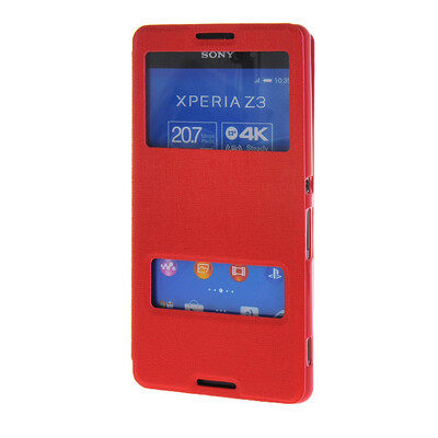 

MOONCASE Сторона Флип жесткий борт тонкий кожаный кронштейн Окно чехол для Sony Xperia Z4 красный