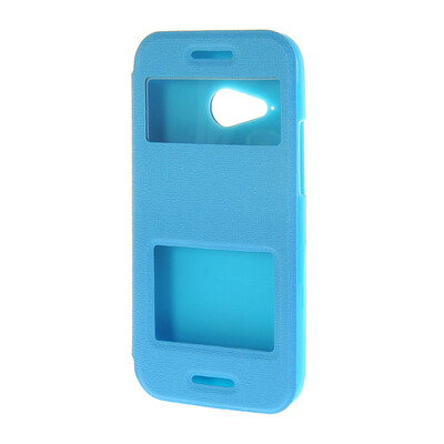 

MOONCASE Сторона Флип жесткий борт тонкий кожаный кронштейн Окно чехол для HTC One Mini 2 M8 Mini синий