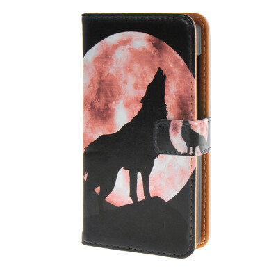 

MOONCASE Case for Microsoft Lumia 435 Case Moon Wolf Pattern Leather Flip Wallet Card Holder with Kickstand Back Case Cover A01