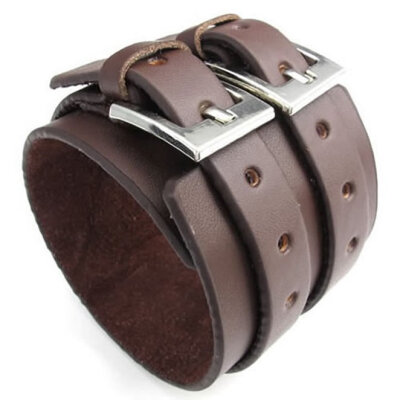 

Hpolw Wide Genuine Leather Mens Bangle Cuff Bracelet, Punk Rock, Fits 7" to 8.5", Brown