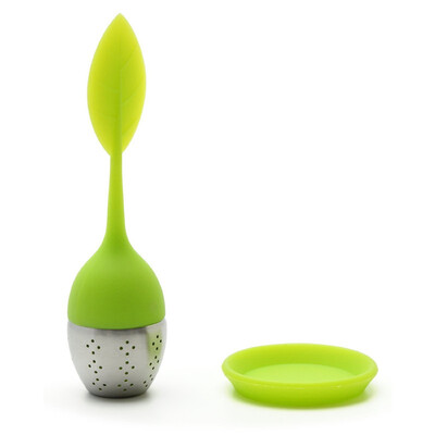 

Set of 2 Tea Infuser Leaf Strainer Handle with Steel Ball Silicone Leaf Lid Green