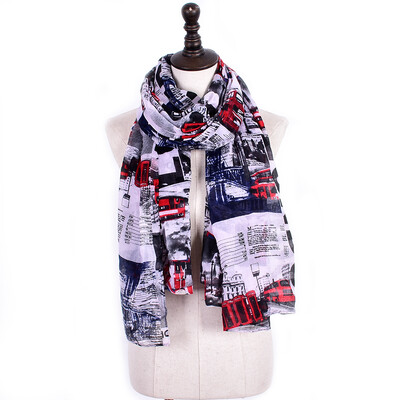 

JeouLy Vintage Style fashion women scarf Евро Мода Британский стиль Лондонский Тауэрский мост Письмо и флаг автобуса напечатаны шарфы
