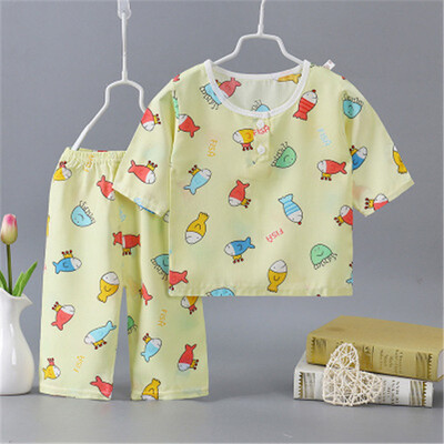 

2018 childrens cotton&silk suit new summer air conditioning suit boys&girls short sleeved pajamas baby home clothes