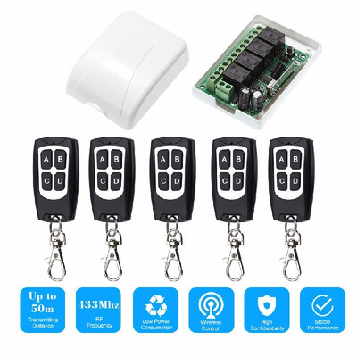 

433Mhz DC 12V 4CH Universal 10A Relay Wireless Remote Control Switch Receiver Module&5PCS 4 Key RF 433 Mhz Transmitter Remote