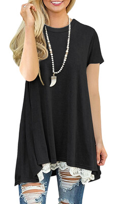 

Twippo Womens Tunic Tops Short Sleeve Flared Swing Top Dress Loose Fit Top for Women Summer Short Sleeve with Lace Hem Fashion