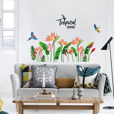 

Tropical Green Leaves Birds of Paradise Flower Wall Stickers Home Decor Living Room Decoration