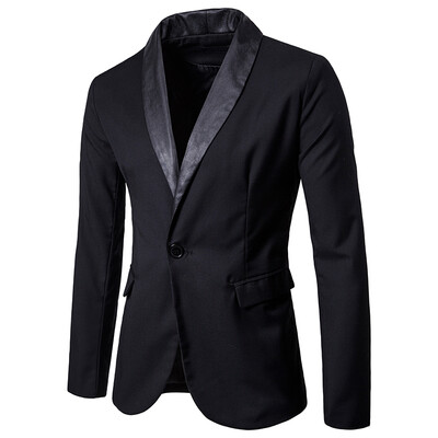

New Mens Fashion Threshold Featuring Leather Stitching Suit Slim Business Casual Solid Color Jacket