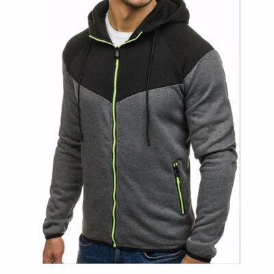 

Mens Fashion Mosaic Color Long Sleeve Casual Sweater Autumn Hooded Zipper Cardigan Sweater