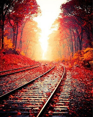 

Frameless Autumn Landscape Oil Painting Diy Paint by Numbers for Adults - Railway Scenery