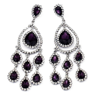 

Idealway New Fashion 5 Colors Clear Purple Blue Black Red Rhinestone Crystal Long Bridal Wedding Jewelry Earrings