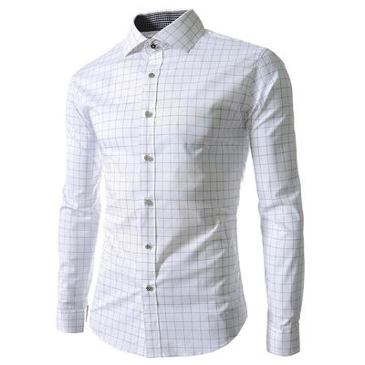 

Zogaa New Mens Shirt Fashion Printing Grid Long Sleeve