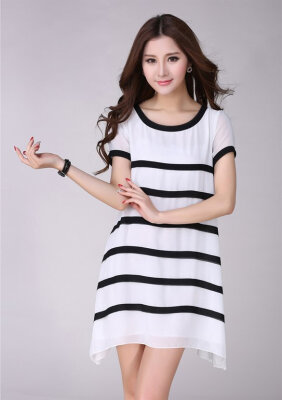 

Summer Women Chiffon Loose Big Yards -XXL Black&White Striped Party dress