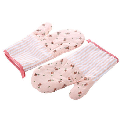 

UpperX 2x Oven Gloves Microwave BBQ Oven Cotton Baking Pot Mitts Kitchen Oven Mitts Heat Resistant Cooking Gloves Pink