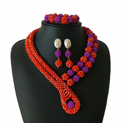 

Red Crystal Handmade Jewelry Beaded Necklace African Wedding Jewellery Set Bridal Jewelry Nigerian Coral Jewelry For Woman