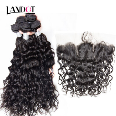

8A Cambodian Water Wave Virgin Hair With Lace Frontal Closure 3 Bundles Wet And Wavy Curly Human Hair Weaves And Closures 4Pcs Lot