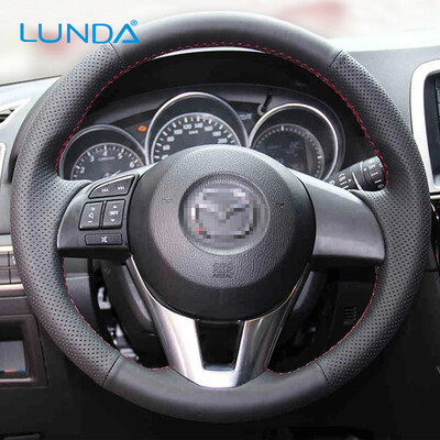 

LUNDA Black Leather DIY Car Steering Wheel Cover for Mazda CX-5 Mazda 3 2013-2016 Scion iA 2016 Mazda 6 2014-2016