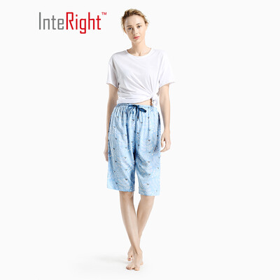 

INTERIGHT home pants female ladies printing breathable light pants blue bottom bird flower