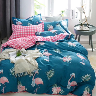 

Jiuzhou deer kit home textile cotton bedding twill print four-piece linen quilt cover flamingo 1518 m bed 200230cm