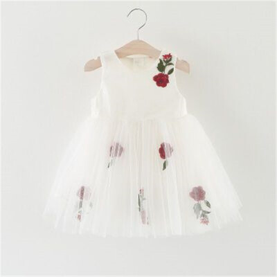 

70-100 Summer Girls Fashion embroidered Rose Dress Children Kids Sleeveless O-Neck Mini Dress