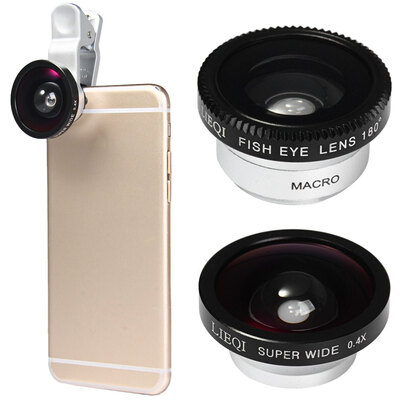 

LIEQI LQ - 003 Мобильный телефон 3 в 1 Fisheye Макро 0.4x Супер широкоугольный Clip-на объектив