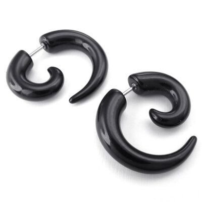 

Hpolw Mens Acrylic Stainless Steel Horn Claw Stud Earrings Plugs Gauges Illusion Tunnel Black