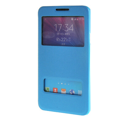 

MOONCASE Side Flip Hard board Slim Leather Bracket Window Case Cover for Samsung Galaxy Note 4 N9100 Blue