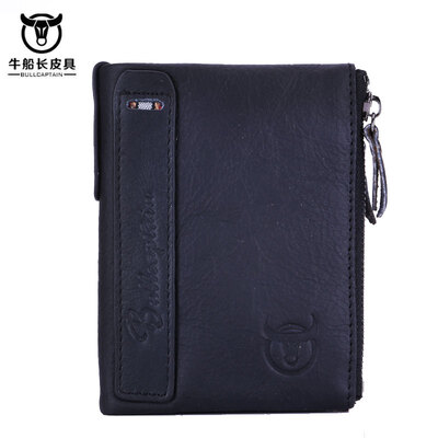 

BULL CAPTAIN Vintage BIFOLD brand leather MEN wallets cowhide zipper SHORT money wallet hasp card holder small coin purse QB06