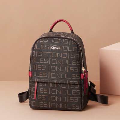 

Cnoles Womens Backpack Trends Womens Bag College Wind Joker Small Backpack Casual Lightweight Schoolbag S137B Brown with Red