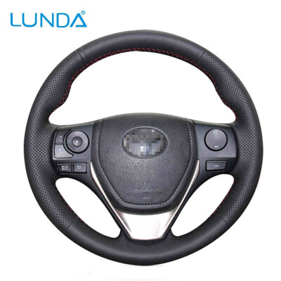 

LUNDA Black Leather Car Steering Wheel Cover for Toyota Auris EZ RAV4 2013 Corolla 2013-2017 Hand-stitched steering wheel cover