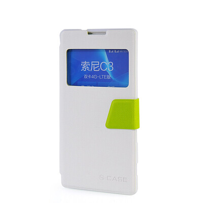 

MOONCASE View Window Leather Side Flip Pouch Ultra Slim Shell Back ЧЕХОЛ ДЛЯ Sony Xperia C3 White