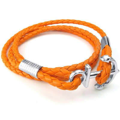 

Hpolw Mens Womens Braided Leather Bracelet Anchor Bangle Orange Silver