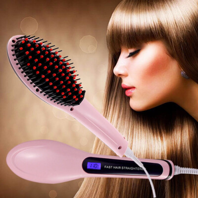 

EU/US 2 IN 1 Electric Hair Straightener Comb LCD Ion Brush Auto Massager Tool