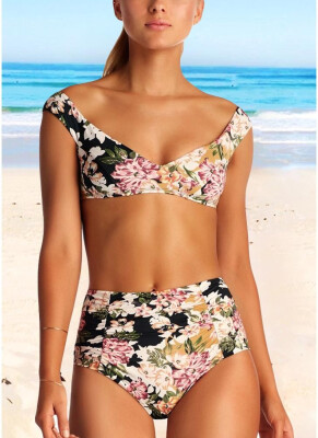 

2018 Women Floral Bikini Set V-Neck Sleeveless Padding Print Bathing Beach Swimwear Swimsuit