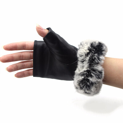 

Autumn&winter womens sheepskin gloves finger exposed wrist fox fur warm real fur gloves 2018 new hot outdoor sports riding