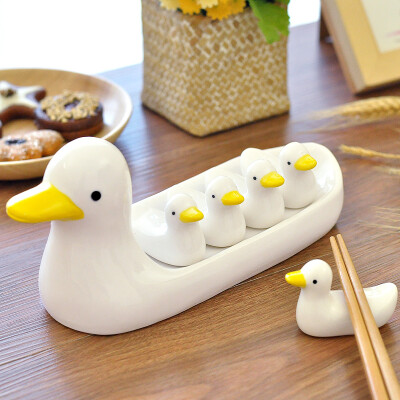 

1set Hand-painted Cute ceramic duck chopsticks holder chopstick rest stand rack organizer fork spoon rest kitchen accessories