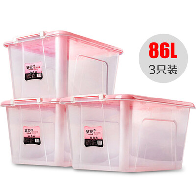 

Camellia 86L storage box large capacity transparent matte wheel storage box Bai Na storage box B280023 stick pink