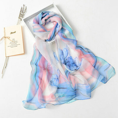 

Guttavalli New Women Fashion Flower Print Long Silk Shawl Sunscreen Stripes Scarf Soft Retro Pastoral Style Floral Ombre Scarves