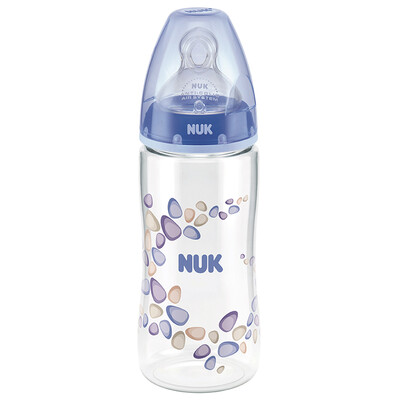 

NUK wide caliber bottle baby baby PA bottle resistant to wear resistant bottle 300ml with silicone anti-flatulence nipple 0-6 months in the round hole color random Germany imports