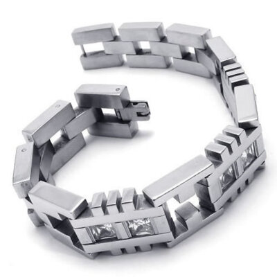 

Hpolw Stainless Steel Cubic Zirconia Mens Bangle Bracelet, Black Silver, 8 1/2 Inch