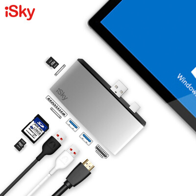 

Isky Surface Pro5 adapter USB30 converter Mini DP to HDMI video cable 2HUB docking laptop 4K HD splitter silver