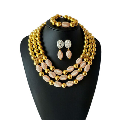 

Gold Metal Ball Women Party Accessories African Jewelry Set Necklace Bracelet Earrings Nigerian Jewelry Wedding Jewelry Sets