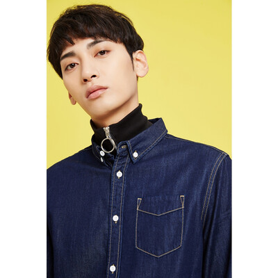 

Metersbonwe Meters Bonwe Mens Foundation Wild Long Sleeve Denim Shirt 661194 Blue Original 185104