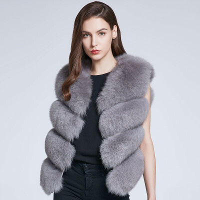 

real Fox fur vest lady winter coat fur coat natural fox fur jacket high quality fur generous warm v neck vest 2018 new