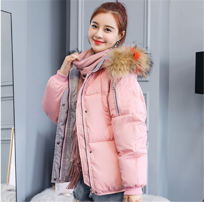 

Fur Collar Large Size Cotton Coat Womens Loose Short Cotton Coat Thick Cotton Jacket 2018 Autumn&Winter New Arrival