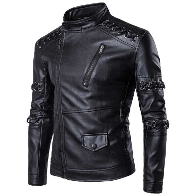 

Mens High Quality PU Leather Jacket Winter Warm Thickened Leather Coat Personality Design Plus Size Outerwear